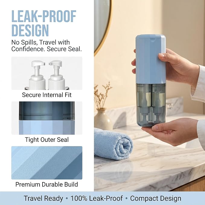 All-in-One Travel Toiletry Organizer with 2 TSA-Approved Size Pump Bottles, Rinse Cup, Quick-Dry Toothbrush Holder & Hidden Storage for Travel, Gym & Dorm - Image 5
