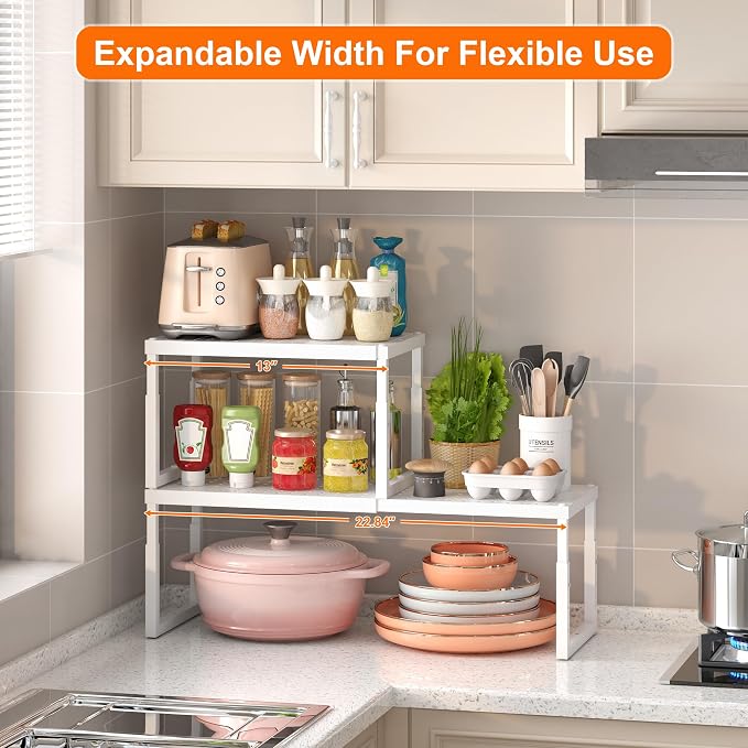 RUILALIFE Expandable-Stackable-Shelf-Organizer-For-Cabinet Pantry Closet,Kitchen Counter Shelf With Adjustable Height, Metal Storage Shelf Riser Spice Rack For Cupboard Countertop - Image 6