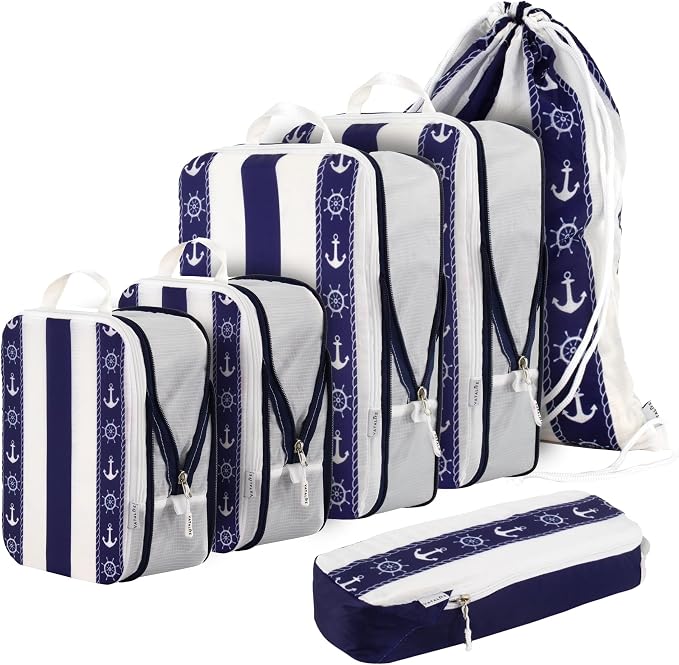 Large Compression Packing Cubes for Travel 6pc Set - Fits Carry On Suit Case & Checked Luggage, Organizer Luggage Packing Cubes for Travel & Home, with Drawstring Backpack/Laundry Bag - Image 2