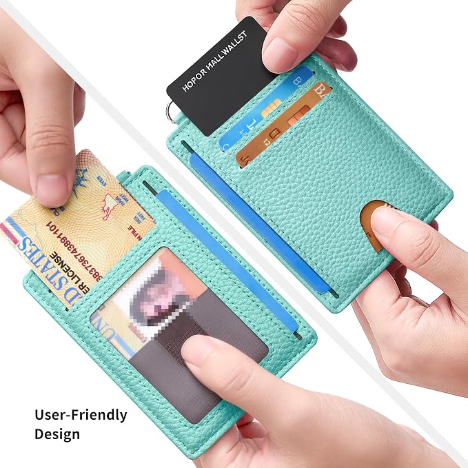 Mayski Slim Wallet, Credit Card Holder for Women, Minimalist Front Pocket RFID Blocking Card Cases, Small Wallet Women Men(Litchi Ocean Green) - Image 3
