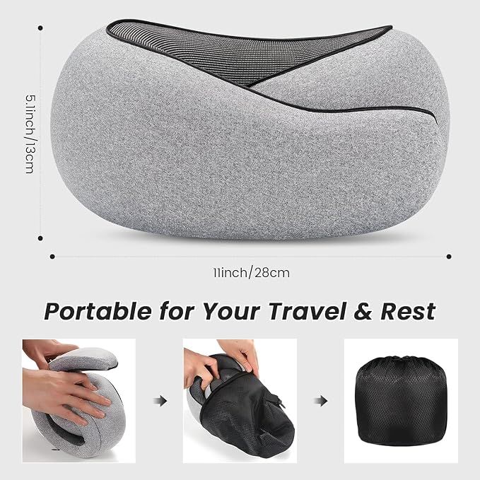 Portable Travel Neck Pillows, 100% Memory Foam Filling, Travel Pillows for Airplanes, Compact and Ergonomic Design, Best for Sleeping Plane Train Travel Essentials (Light Grey) - Image 2