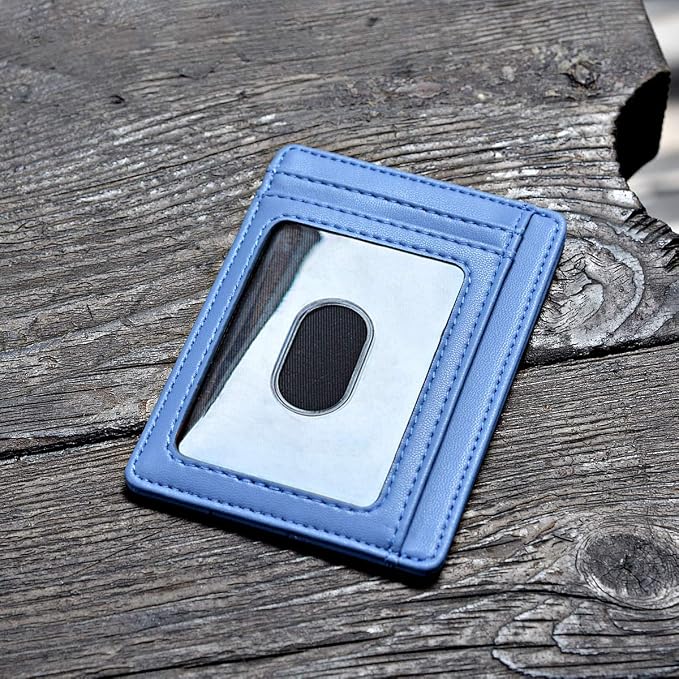 Buffway Slim Minimalist Front Pocket RFID Blocking Leather Wallets for Men and Women - Sand Wathet Blue - Image 3