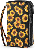 RFID Wallet for Women with Cellphone Pocket - Double Zipper Wristlet Purse Large Capacity, 17 Card Slots, Coin Pocket, Sunflower Print by HAWEE
