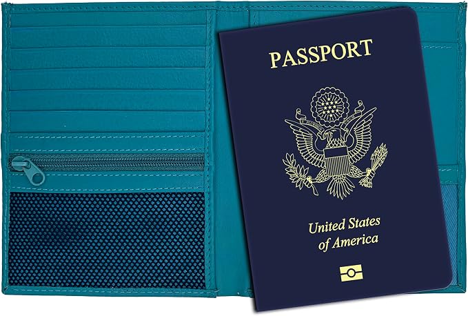 Teal RFID Genuine Leather Passport Wallet by 123CheapChecks