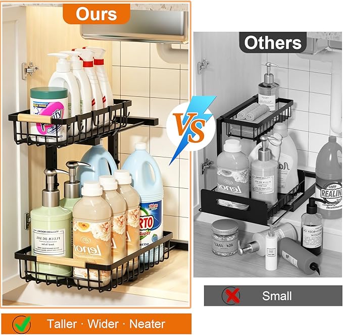 Under Sink Organizer, 2 Pack Height Adjustable Under Sink Organizers and Storage, 2 Tier Pull Out Drawer Cabinet Storage for Kitchen Bathroom - Image 5