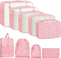 9 Set Packing Cubes for Travel Essentials - Lightweight Carry-On Luggage Organizer Bags with Shoe, Clothes & Laundry Bags for Airplane, Family & Business Travel, Pink leopard print by Unknown