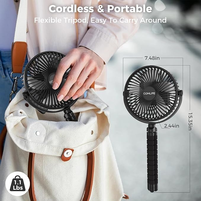 COMLIFE Baby Stroller Fan, 10000mAh Rechargeable, 50H Ultra-long Runtime, 3-Speed Portable Clip on Fan with LED Light, Timer, 360°Rotate Battery Operated Fans for Travel Car Seat Crib - Image 7