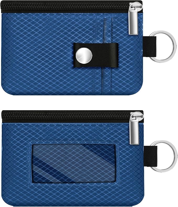 Minimalist RFID Blocking Small Wallet with ID Window,WaterResistant Zip Id Case Wallet with Lanyard Keychain for Cards,Cash,Travel,Women,Men (Electric Blue) by CCUMI