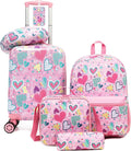 Kid's Luggage Set 5 Piece Suitcase Set 16" Hardside Luggage with Spinner Wheels Girls Carry on Toddler Travel Rolling Suitcase with Neck Pillow Airline Approved by Unknown
