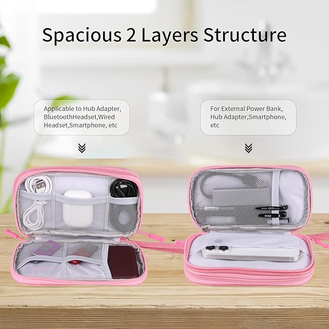 Travel Cable Organizer,Electronics Accessories Organizer Bag,for Charger, Phone, memory card,Travel Gadget Bag-Pink - Image 2