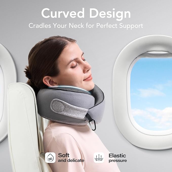 Travel Neck Pillow Airplane Neck Support Ergonomic Design for Traveling | 100% Pure Memory Foam Suitable for Airplanes,Offices and Cars, Grey, Standard, C-Shape - Image 4