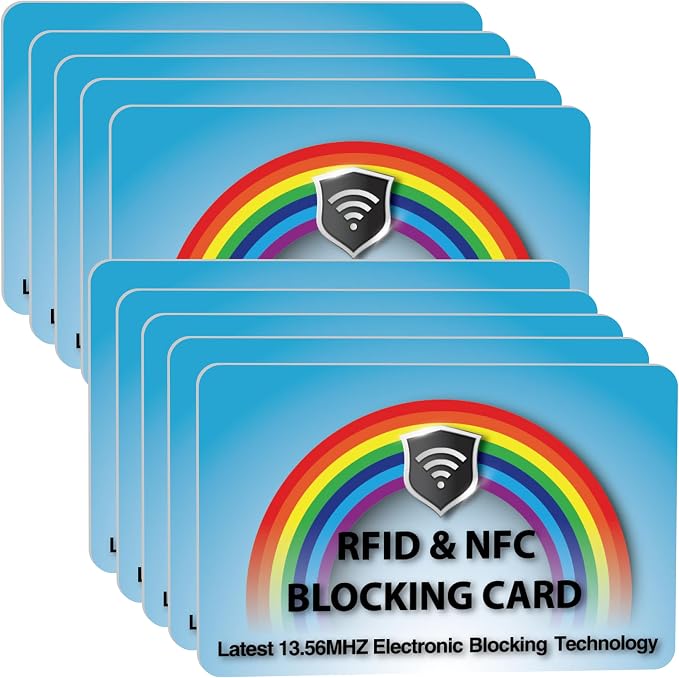 SaiTech IT 10 Pack RFID Blocking Card for Credit Debit ID Card, RainbowBlue | Slim Anti-Theft Contactless NFC RFID Blocker Protector, Easily Fit into Wallet and Purse, for Men & Women by SaiTechIT