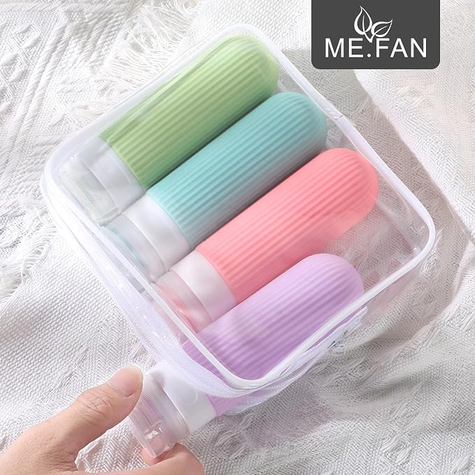 ME.FAN Travel Bottles for Toiletries, TSA Approved 3oz Silicone Journey Size Containers, Portable Split Bottle for Conditioner, Shampoo, Lotion- 4 Pack Bright - Image 2