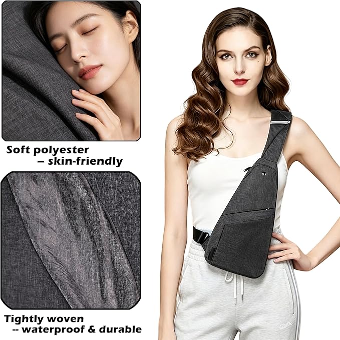Slim Anti Theft Sling Bag Small Travel Pack Pickpocket Proof Crossbody Bag | Anti Theft One Shoulder Bag Flat Anti Pickpocket Bag Travel Pouch Passport Bag Secure Purses for Men Women lightweight - Image 5