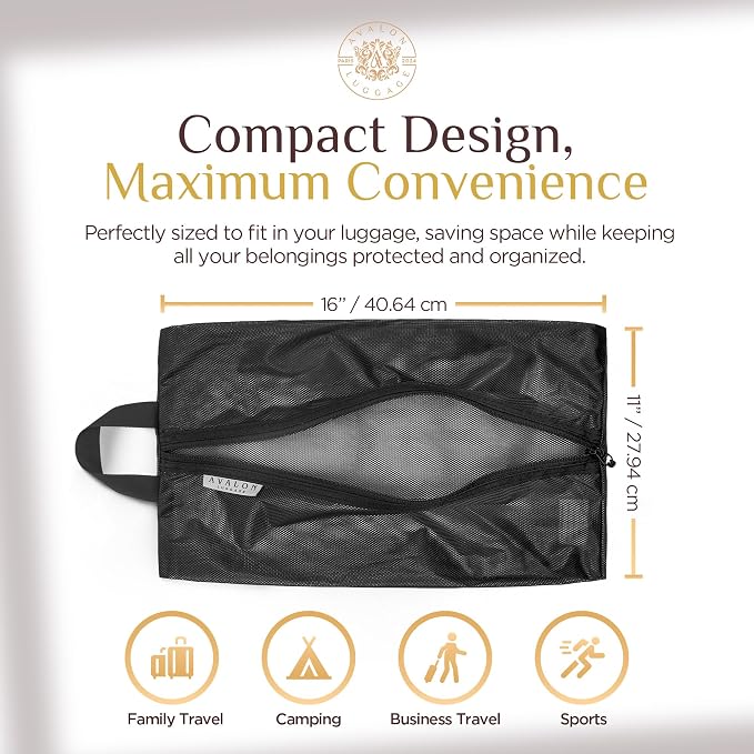 Shoe Bags for Travel - Footwear Organizer for Suitcases, Gym, Work Trips (Black Mesh) - Image 2