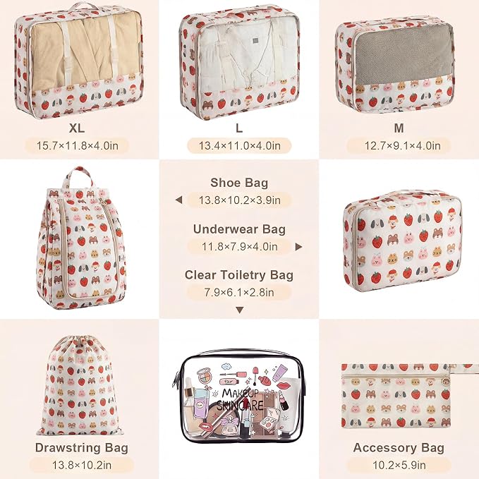 8 Set Packing Cubes for Travel with Clear Toiletry Bag, Durable Luggage Packing Organizers, Carry-On Accessories, TSA Approved See-Through Cubes, Space-Saving Storage Bags, Gifts for Women - Image 2