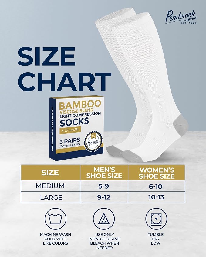 Pembrook® Bamboo Viscose Light Compression Socks - 3 Pairs | 8-15 mmhg Compression Socks | Knee High Comfort Support Socks - Image 6