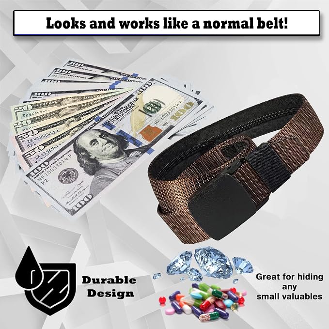 Security Money Belt with Hidden Money Pocket - Nylon Tactical Belt for Men & Women with Nonmetallic Buckle - Security Money Belt for Valuables, Cash, Passport - Cashsafe Anti-Theft Wallet - Image 5