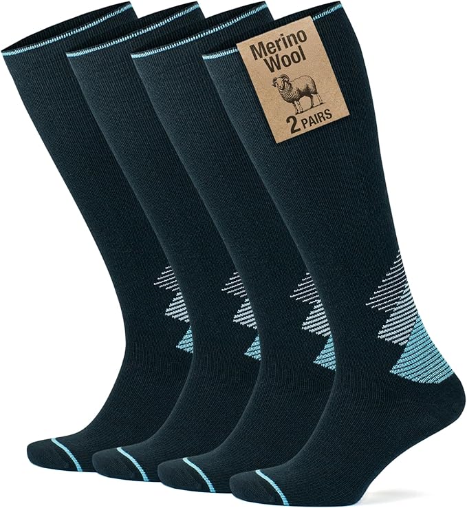 GoWith 15-20 mmHg Merino Wool Compression Socks, Thermal Travel Socks, Cushioned Knee High Hiking Socks for Men/Women by GoWith