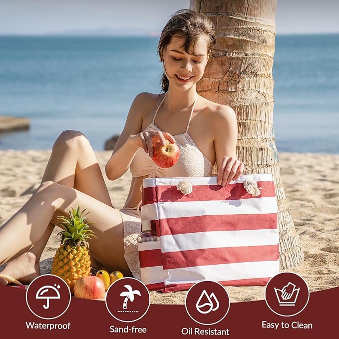 Clothirily Beach Bag for Women, Large Beach Tote Bag Waterproof with Zipper | Large Capacity Swim Pool Bag, Inner Pockets, Sandproof Foldable Beach Tote for Travel Essentials - Image 5