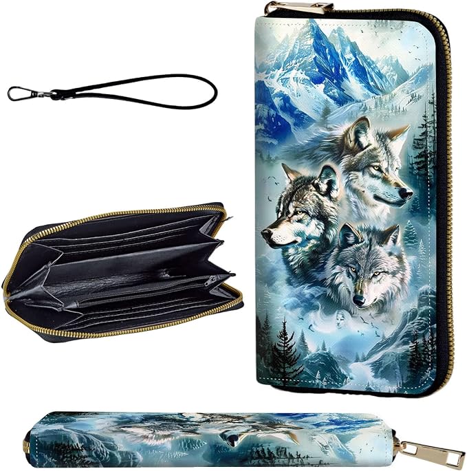 Wallet,Leather Long Wallet Suitable For Ladies And Teenagers - Detachable Wristband + RFID Travel Wallet With Card Slot - Mountain Wolf Pack by Unknown