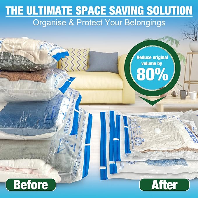 Vacuum Storage Bags, Vacuum Seal Bags for Clothing, 5 Jumbo 5 Large | Extra Large XL, Airtight Triple Seal, Save 80% Space, Hand Pump, Work with Vacuum, Double Zip, Reusable, Easy to Use - Image 4