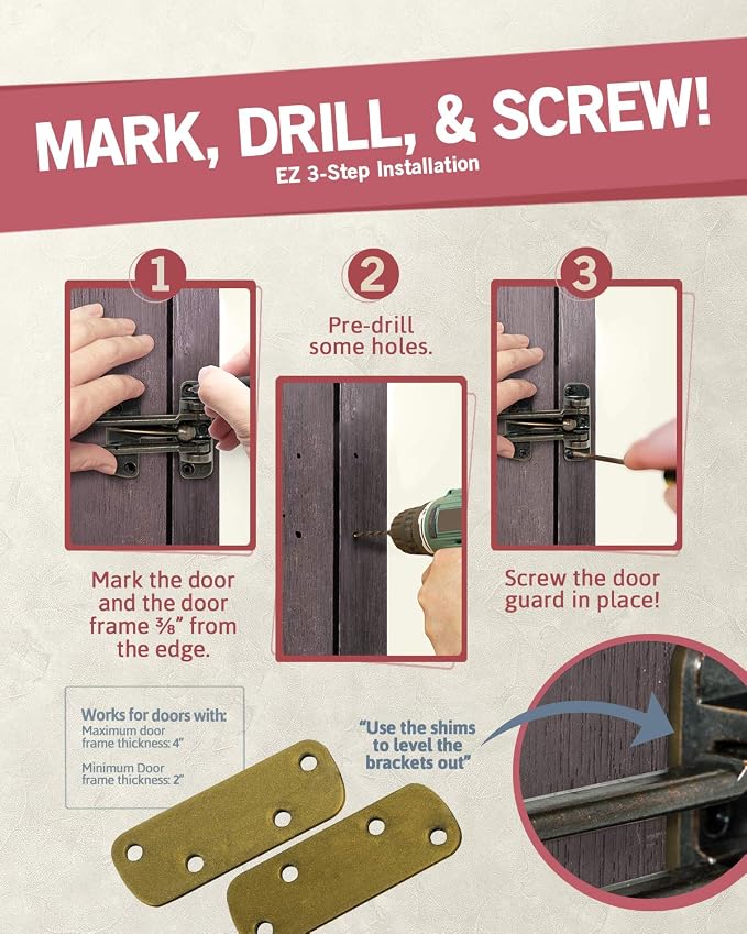 Jack N’ Drill Swing Bar Door Lock Durable Door Guard for Back & Front Doors, Childproof Door Security Made from Reinforced Diecast Metal for Home Security (Oil Rubbed Bronze, 2 Pack) - Image 4