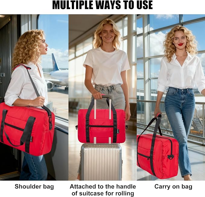 Duffle Bag for Travel Foldable Personal Item Travel Bag, 40L, Red | Carry On Duffel Bag Women Men Frontier Airlines Personal Item Bag Hospital Weekend Overnight Trips - Image 5