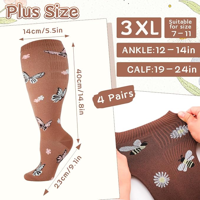 4/6 Pairs Compression Socks for Women 20-30mmHg Knee High Socks | Breathable Comfort Support Socks, Thick Cotton Fabric, Striped Ribbed Design, Fatigue Relief, For Nurses Flying Pregnancy - Image 2