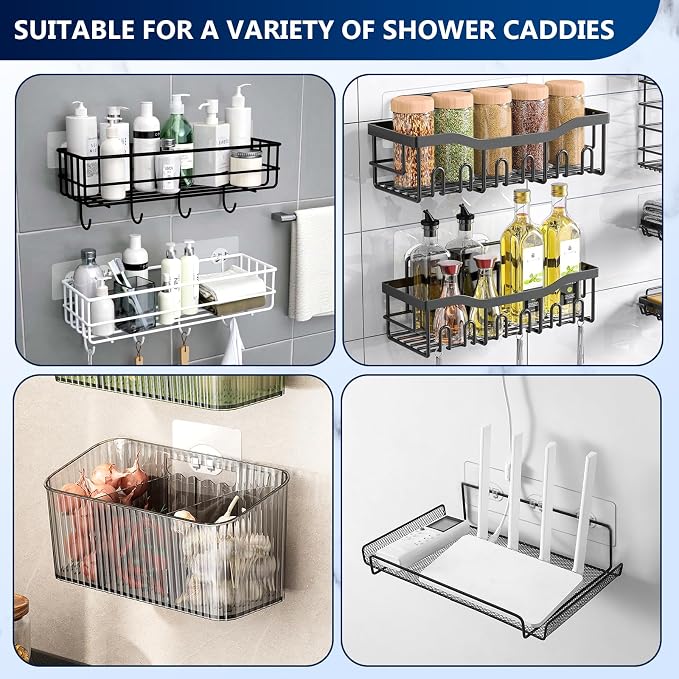 14 Pack Shower Caddy Adhesive Replacement, Strong Adhesive Hooks for Shower Caddy, Shower Shelf Adhesive No Drilling, for Bathroom Storage Shelves and Kitchen Racks & Soap Holder - Image 7
