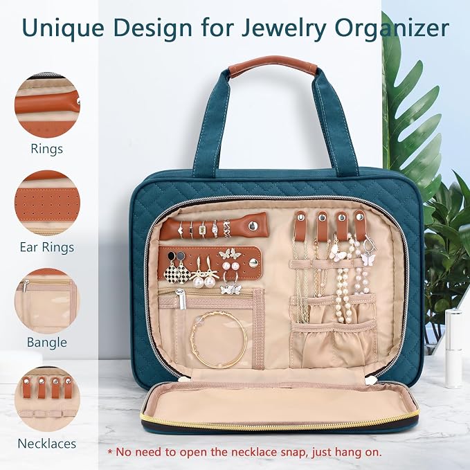 Toiletry Bag for Women, Hanging Travel Toiletry Bag with Jewelry Organizer Compartment Large Makeup Bag, PVC Waterproof Cosmetic Travel Bag for Travel Business Trips Camping Bathroom, Blue - Image 2