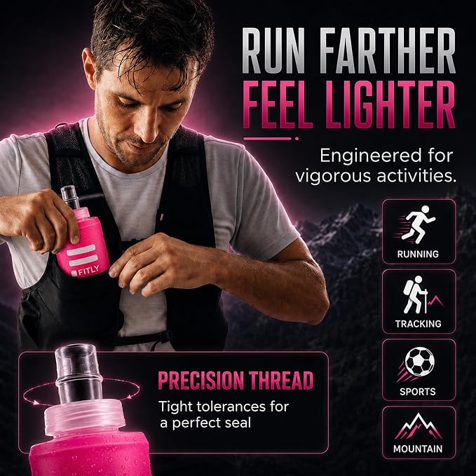 FITLY Soft Flask - Shrink As You Drink Soft Water Bottle for Hydration Pack - Folding Water Bottle Ideal for Running, Hiking, Cycling, Climbing & Rigorous Activity - Image 5