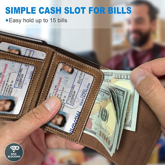 Wallet for Men,with Cash Pocket 2 ID Window 9-13 Cards,Metal Case Smart Slim Pop Up Credit Card Holder Flip with Magnetic Closure RFID Blocking Trifold wallet with Gift Box - Image 4