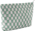 Cosmetic Bags for Women - Corduroy Cosmetic Bag Aesthetic Women Handbags Purses Smile Dots Makeup Organizer Storage Makeup Bag Girls Case Bags (Q-Checkered Light green) by Gardsell