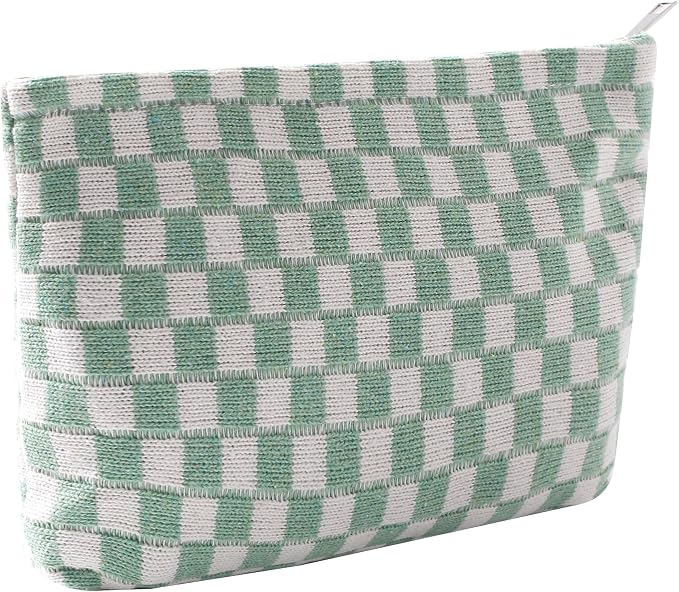 Cosmetic Bags for Women - Corduroy Cosmetic Bag Aesthetic Women Handbags Purses Smile Dots Makeup Organizer Storage Makeup Bag Girls Case Bags (Q-Checkered Light green) by Gardsell
