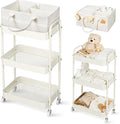 Baby Diaper Caddy, 3 Tier Rolling Cart for Baby Essentials, Beige | Diaper Cart with Detachable Dividers, Nursery Storage & Bottle Organizer, Bedside Caddy for Bedroom and Living Room by Fortella