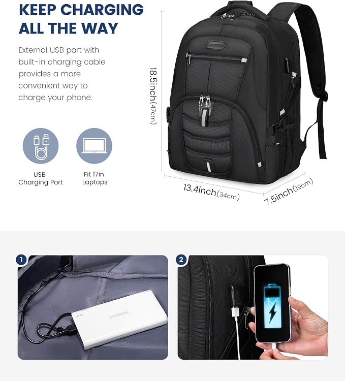 LOVEVOOK Large Laptop Backpack for Men,17.3Inch Heavy Duty Travel Backpack | TSA-Friendly with Anti-Theft,Carry On Flight Approved,College Work Bookbag,Water Resistant Business Backpack for Men Women - Image 3