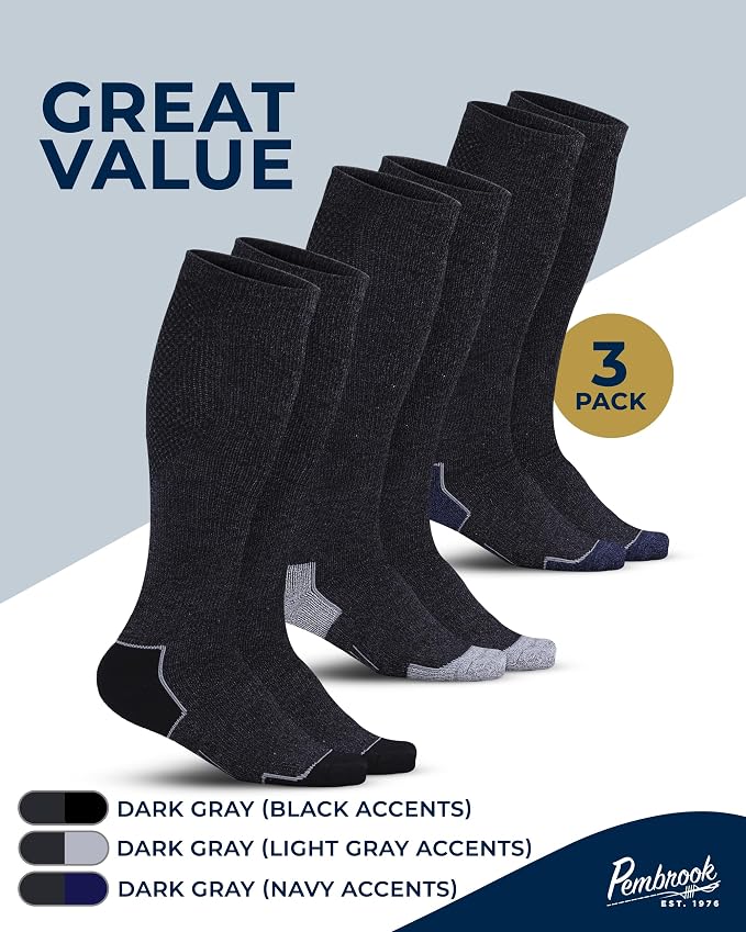 Pembrook® Light Compression Socks for Men & Women - 3 Pairs | 8-15 mmhg Compression Dress Socks for Men | Support Socks - Image 5
