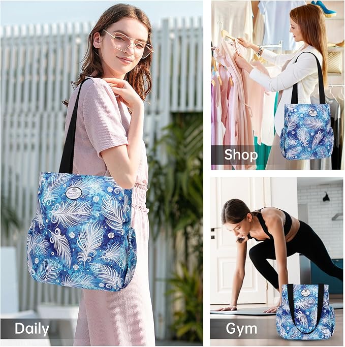 HUA ANGEL Floral Tote Bag - Casual Shoulder Bag Daily Tote Bag with Zipper Gym Travel Shopping Work Handbag for Women - Image 2