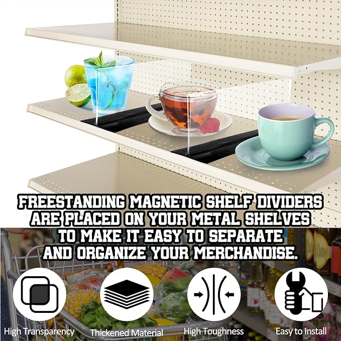 10 Pcs Clear Shelf Divider with Magnetic 10" L X 2" W X 3" HPlastic Shelf Separator Closet Divider, Clapboard Baffle for Storage Bedroom Bathroom Kitchen Office Supermarket Organization - Image 5