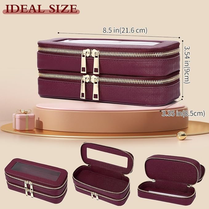 Pinkmik Double Layer Makeup Bag, Burgundy, Double SLIM | Makeup Brush Case, Waterproof, Travel Cosmetic & Toiletry Organizer - Image 4