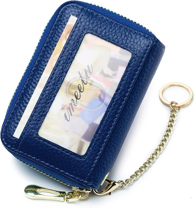 imeetu RFID Credit Card Holder, Small Card Wallet Women, Leather Card Case | Genuine Leather Women's Card & id Cases, Change Coin Purse with Zipper Keychain id Window, 20 Colors & 3 Styles, Daily, Gifts - Image 2