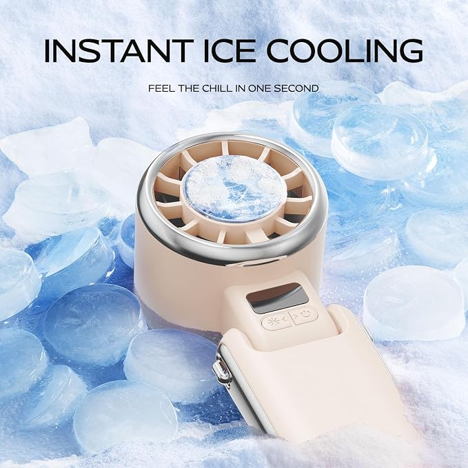 SHEWIND Portable Handheld Fan with Ice Cooling - 5 Gear High Speed Personal Turbo Fan Rechargeable, Up to 13 Hrs, Mini Hand Fans for Travel Essentials, Beach Vacation, Gifts for Women, Men (Cream) - Image 2