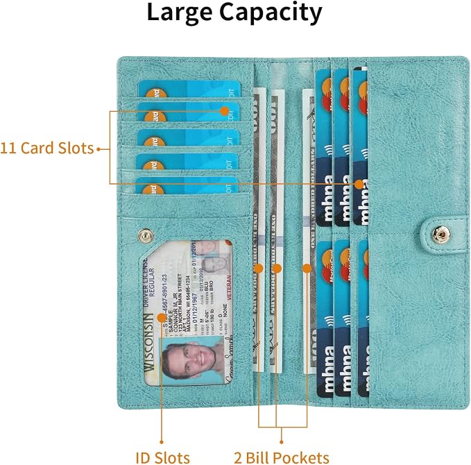 Ultra Slim Thin Leather Women Wallet RFID Blocking Credit Card Holder Bifold Long Ladies Billfold - Image 5