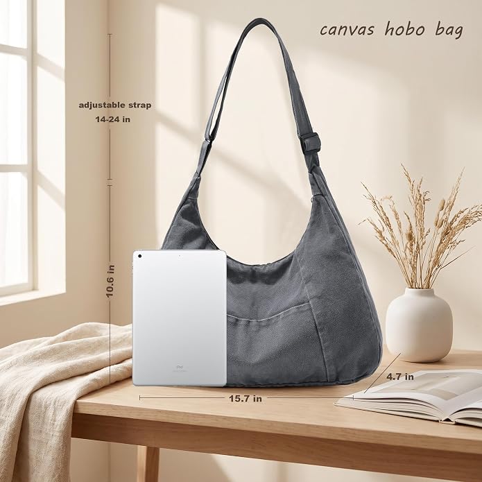 Canvas Hobo Crossbody Tote Bag for Women and Men Messenger Bags | Canvas Tote Bag With Zipper,Canvas Crossbody Bag,Canvas Hobo Bag,Shoulder Bag for Women,Travel Work College Purse Handbag - Image 4
