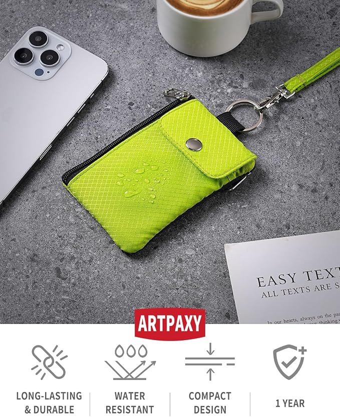 Artpaxy Minimalist Wallet For Mens Womens, Keychain RFID Blocking Zipper Small Wallet with ID Window 2 Lanyards,Water Resistant Travel Cash Card Coin Case Boys Girls - Image 3