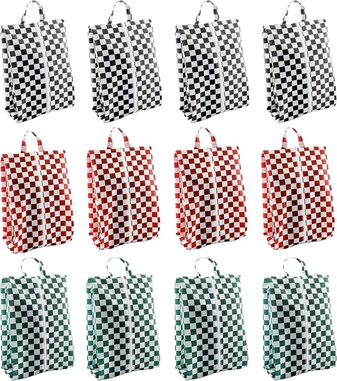 Travel Shoe Bags, Set of 12, Large Oxford Fabric Storage Bags with Zipper and Handle, Water-Resistant Pouches (Checkerboard) by Palmhomee