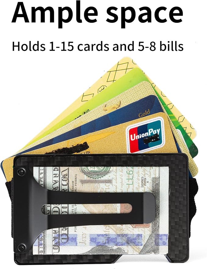 Carbon Fiber Minimalist Wallet for Men, Slim Metal RFID Blocking Wallet Credit Card Holder Money Clip & Cash Strap, Scratch-Resistant Holds 15 Cards,Ideal Gift for Men | Matte Carbon Fiber - Image 3