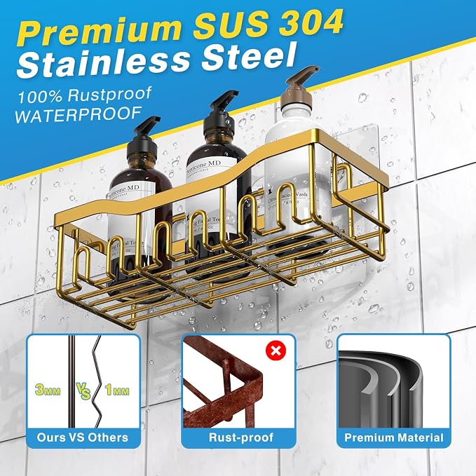 EUDELE Shower Caddy 2 Pack, Adhesive Organizer for Bathroom Storage, Home Decor & Kitchen, No Drilling, Rustproof Stainless Steel Shelf, Bathroom Decor Sets - Image 5