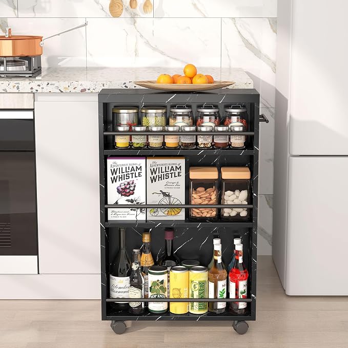 Tribesigns Slim Storage Cart, Rolling Narrow Kitchen Cart on Wheels for Small Place, 4-Tier Slide Out Slim Utility Cart Skinny Laundry Cart with Handle for Kitchen, Bathroom, Laundry (Contemporary) - Image 2